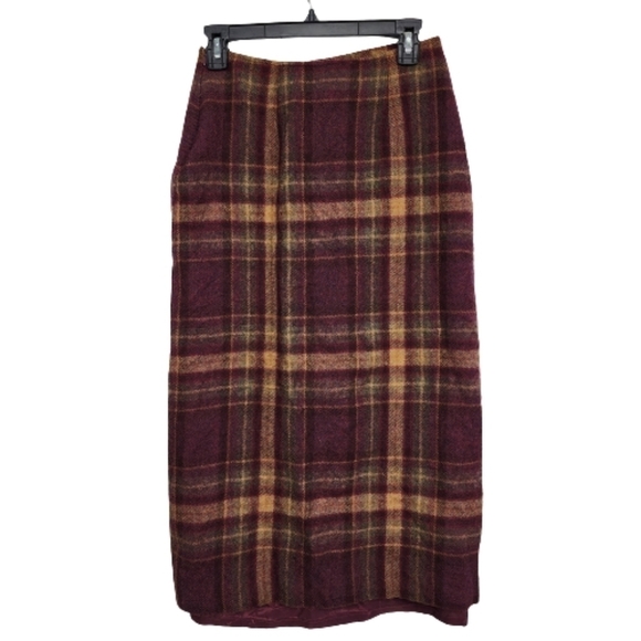 Vintage Jones New York Country 100% Wool Plaid Midi Skirt Size 6P Dark Acadamia - Picture 2 of 11